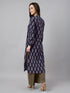 Janasya Women's Navy Blue Pure Cotton Floral Printed A-line Kurta